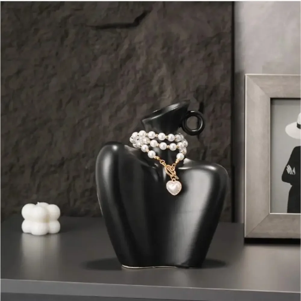 Modern Minimalist Ceramic Vase with Decor Necklace for Home Decor